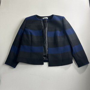 Tahari ASL Levine Blue Gray Black Stripe Collarless Blazer Jacket ColorBlock 14W